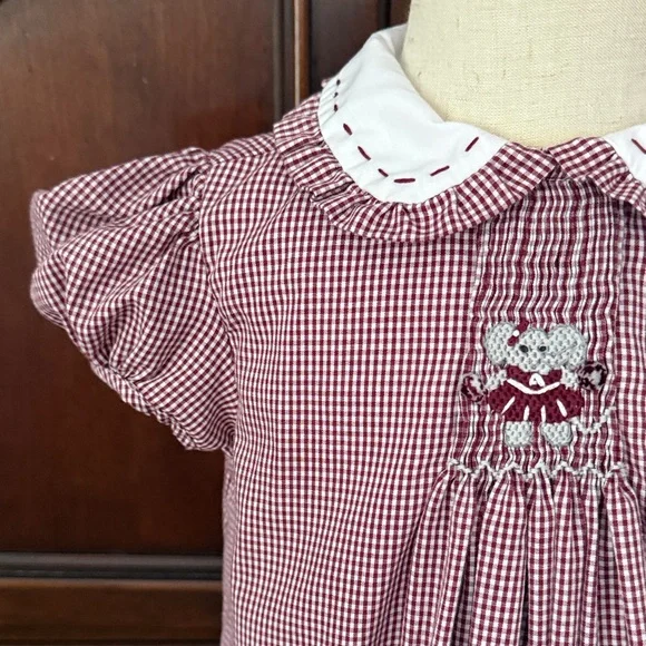 Girls KREWE Red Gingham Embroidered Alabama Game Day Dress Size 18-24M - Picture 4 of 9